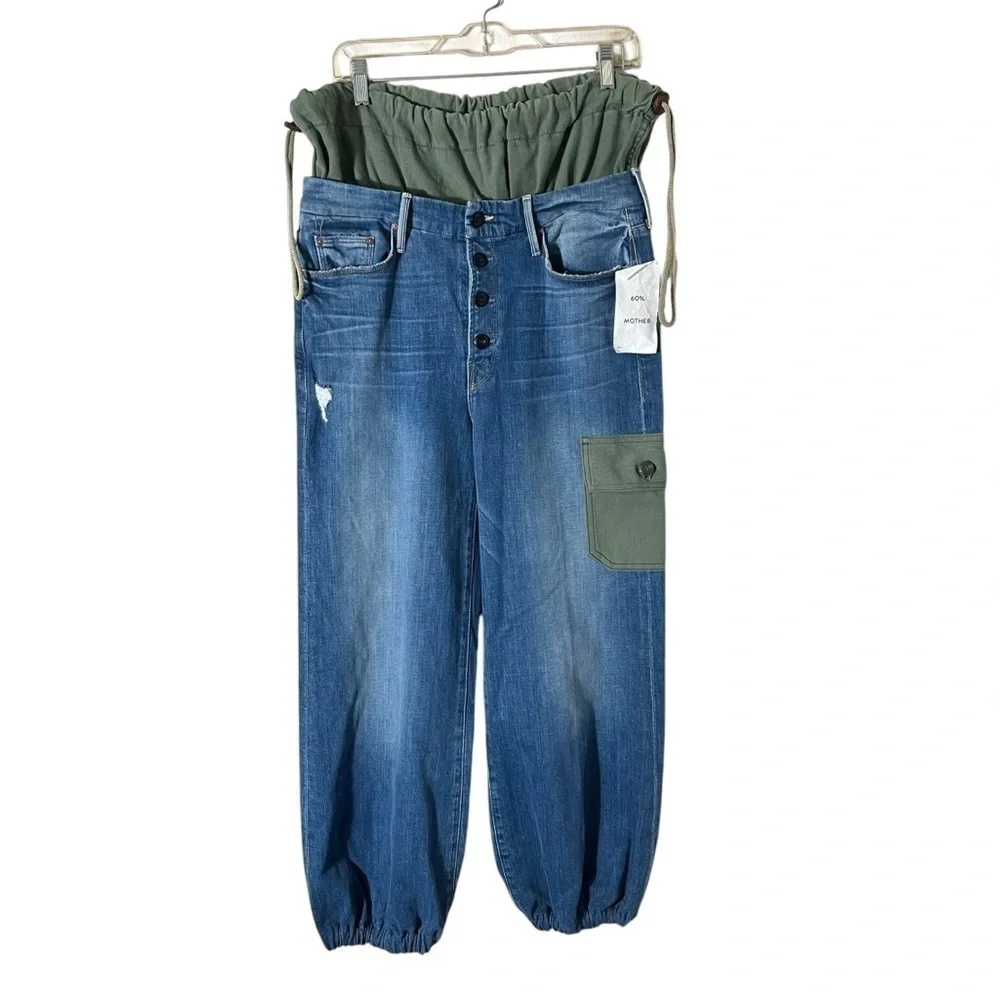 MOTHER 60% Denim The Balloon Drawstring Jogger Jeans in Pieces Of What?
